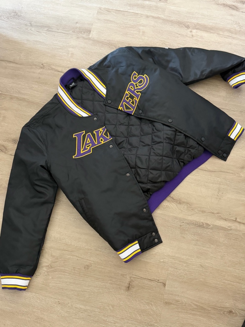Black & Purple Quilted Varsity Bomber Jacket - Team Script